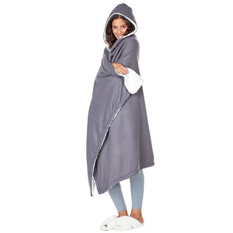 Hooded Fleece and Sherpa Throws - Charcoal