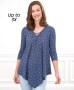 3/4-Sleeve Thermal Tunic with Lace-Up Neck - Denim Medium