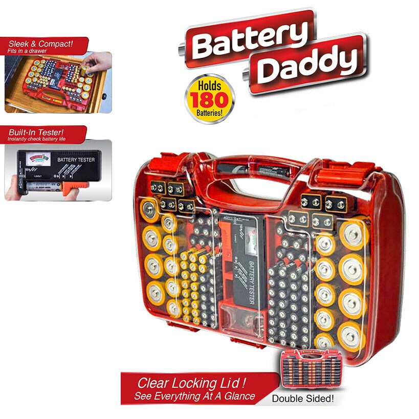 Battery Daddy Battery Organizer Storage Case with Tester -Protects 180  Batteries