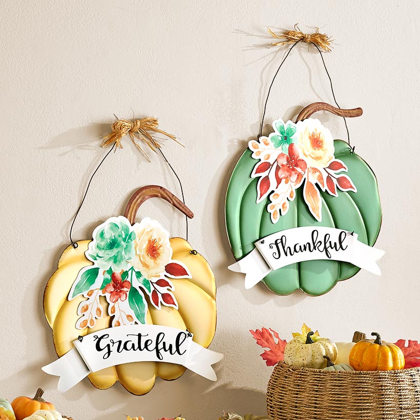 Metal Pumpkin Wall Hanging with Sentiment | The Lakeside Collection