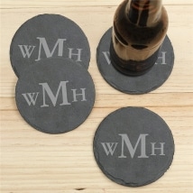 Set of 4 Round Monogram Slate Coasters