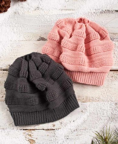 Sets of 2 Messy Bun Knit Hats