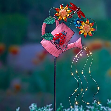 Watering Can Stakes with String Lights