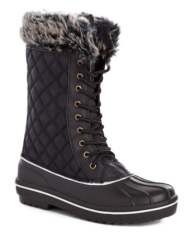 Fur Trim Quilted Duck Boots - Black 6