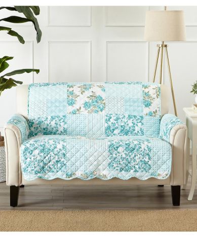 Quilted Cottage Furniture Covers - Seafoam Blue Loveseat Cover