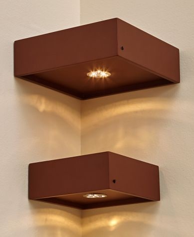 Sets of 2 Lighted Corner Shelves - Walnut