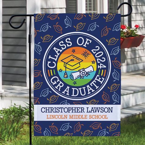 Personalized Colorful Grad Cap Garden Flag