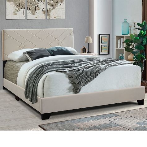 Jordan All-In-One Upholstered Beds - Queen Cream