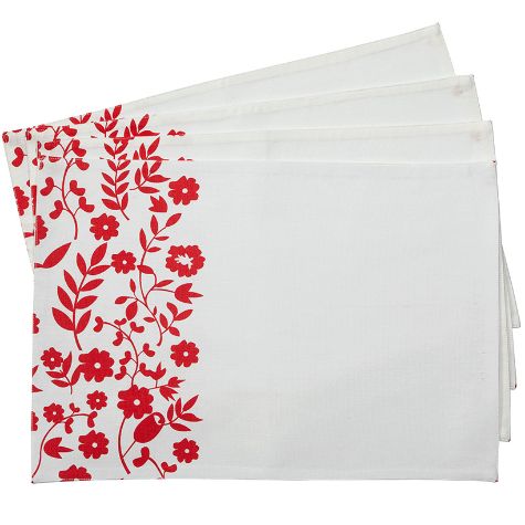 Red Floral Set of 4 Placemats or Runner