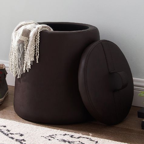 Ottoman with Storage - Faux Leather Brown