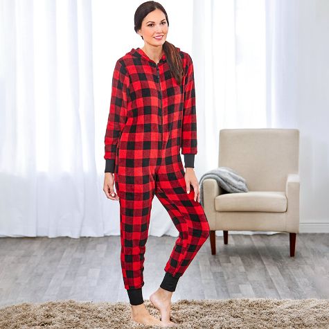 Women's Hooded Fleece One-Piece Pajama