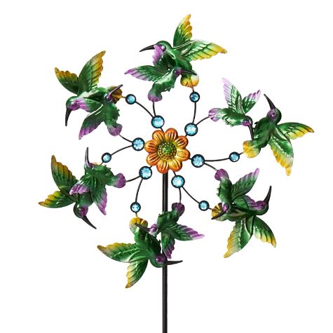 Themed Metallic Garden Windspinner Stakes - Hummingbird