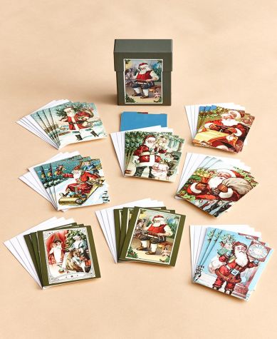 50-Pc. Boxed Christmas Card Sets - Vintage Santas