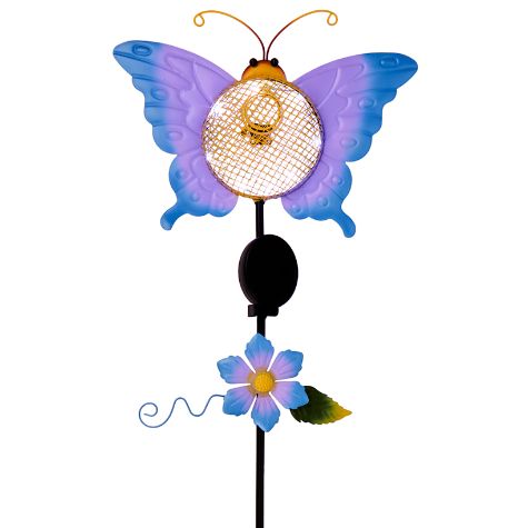 Metal Butterfly and Flower Birdfeeder with Solar Stake - Butterfly