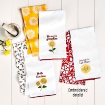 Set of 2 Summer Floral Embroidered Kitchen Towels