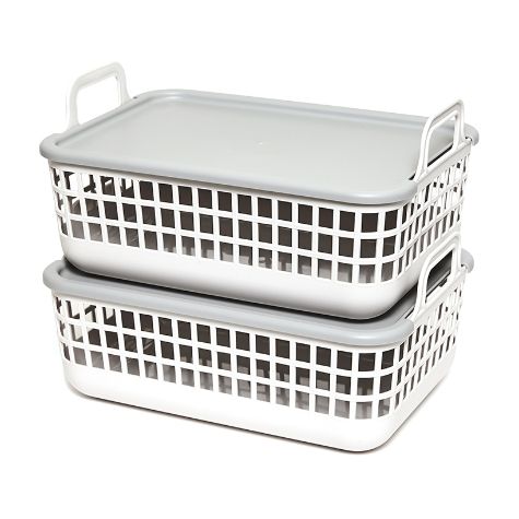 Sets of 2 Stackable Baskets with Lids