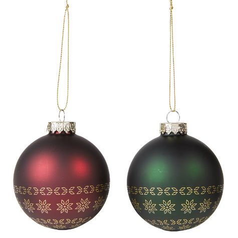 Set of 2 Gold Patterned Ball Ornaments