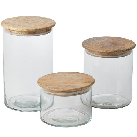 Set of 3 Canisters with Wood Lids