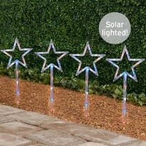 Set of 4 Solar Patriotic Stars Garden Stakes