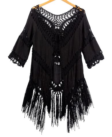 Crochet Trim Cardigan Cover-Ups - Black Small