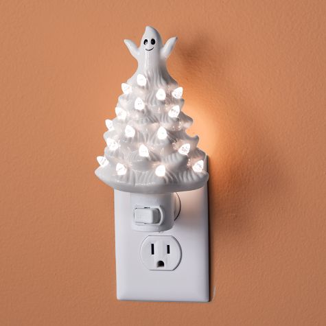 2022 Retro Lighted Halloween Trees - Ghostly White Bubble Night Light