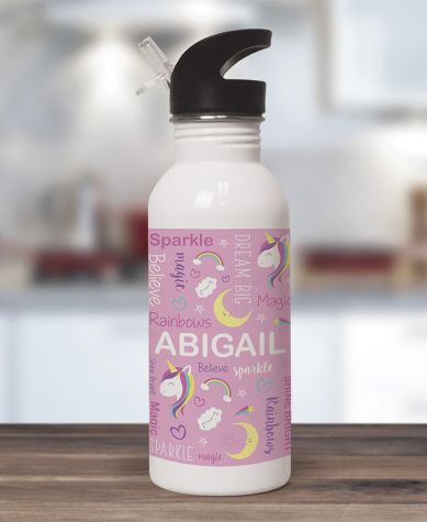 Kids' Personalized Word Art Collection - Unicorn Water Bottle
