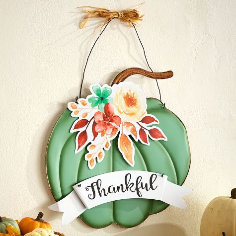 Metal Pumpkin Wall Hanging with Sentiment