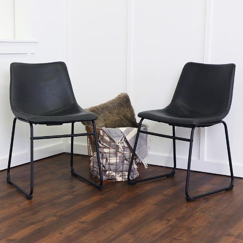 Set of 2 18" Industrial Faux Leather Dining Chairs