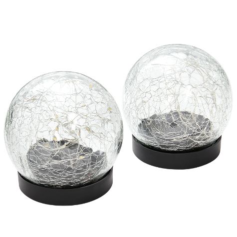 Set of 2 Solar Crackle Globes Garden Stakes