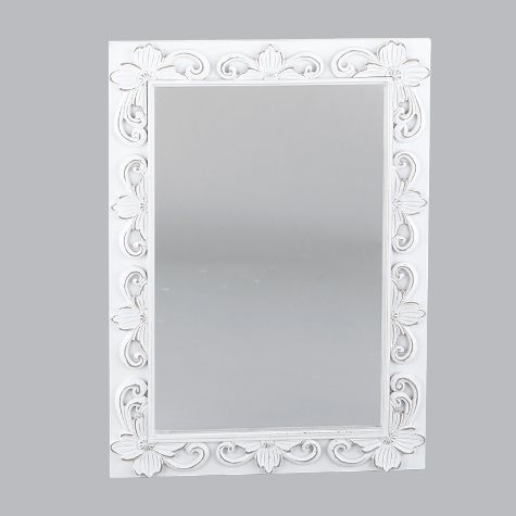 Carved Wooden Decor Accents - White Wall Mirror