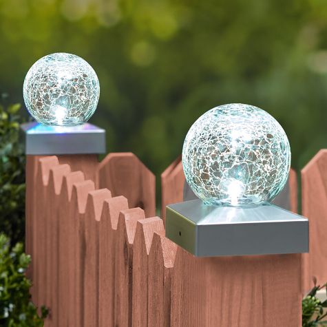 Sets of 2 Solar Crackle Ball Post Cap Lights - Bright White