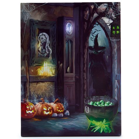 Lighted Halloween Canvas Wall Art - Witch
