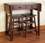 3-Pc. Wood Drop Leaf Bar Table and Stools