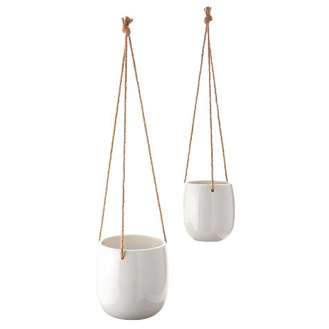 Sets of 2 Hanging Ceramic Planters - White