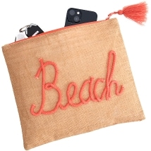 Beach Embroidered Jute Pouch