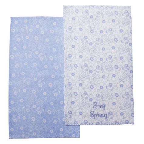 Sets of 2 Spring-Patterned Kitchen Towels - Set of 2 Kitchen Towels Blue Floral