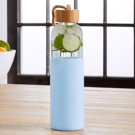 Glass Water Bottles with Silicone Sleeve - Blue