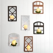 Classic Windowpane Mirror Wall Sconce with LED Candle