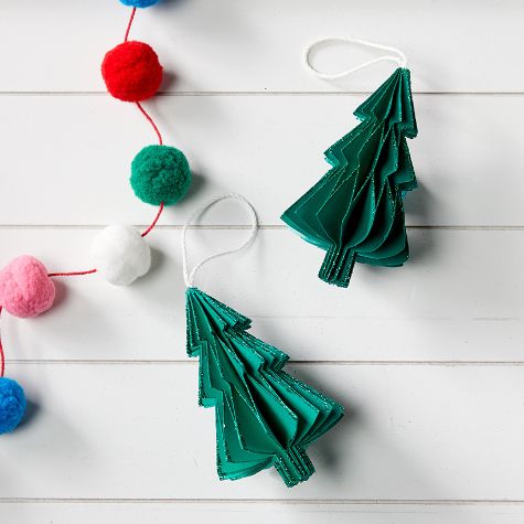 Sets of 2 Paper Shape Ornaments - Green Tree