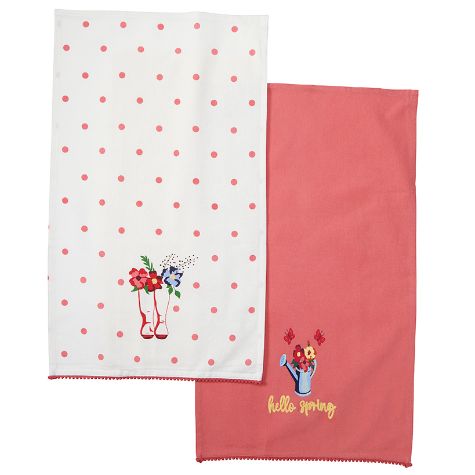 Sets of 2 Polka Dot Floral Kitchen Towels