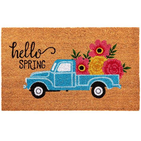 Spring Garden Coir Doormat - Spring Coir Doormats Hello Flower Truck
