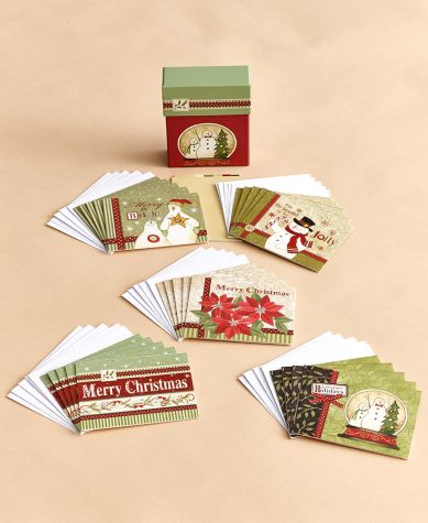 50-Pc. Boxed Christmas Card Sets - Snowmen