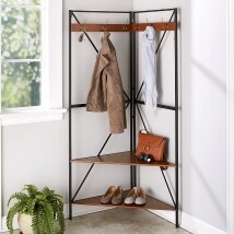 Corner Coat Rack with Shelves