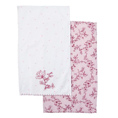 Sets of 2 Polka Dot Floral Kitchen Towels