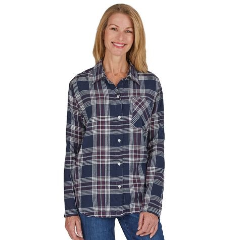 Women's Plaid Flannel Shirts - Navy Medium