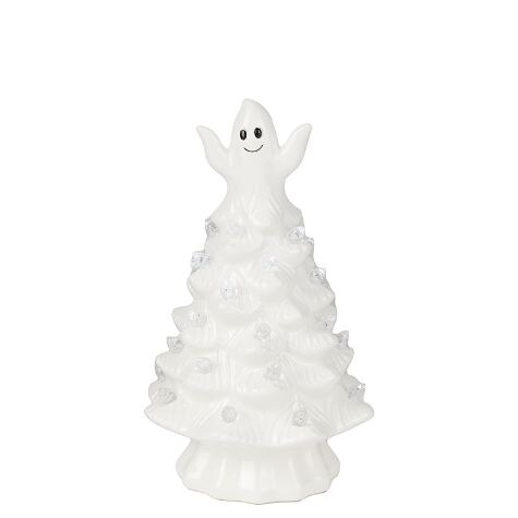 2022 Retro Lighted Halloween Trees - Ghostly White Small Tabletop Tree