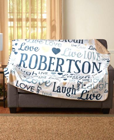 Personalized Family Word Art Sherpa Throws or Pillows - Live Laugh Love 37" x 57" Throw