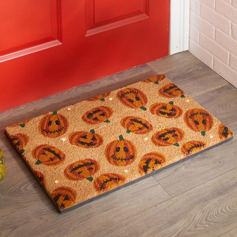 Halloween LED Lighted Coir Doormats - Pumpkins
