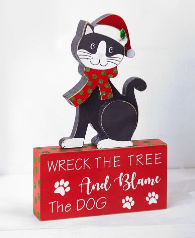 2-Pc. Holiday Pet Shelf Sitter and Sign Sets - Cat