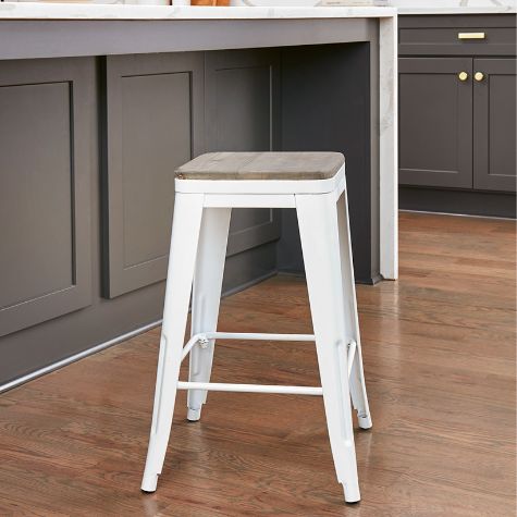 Metal and Wood Counter Stool - Counter White